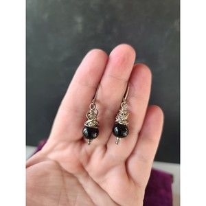 Vintage 925 Onyx Dangling Pierced Earrings